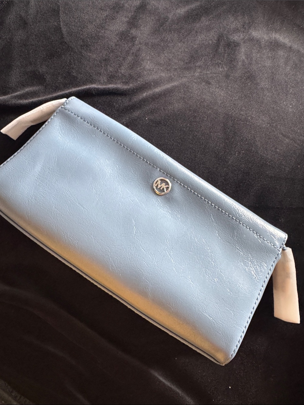 Michael Kors Powder Blue Leather Zip Wallet with MK Logo